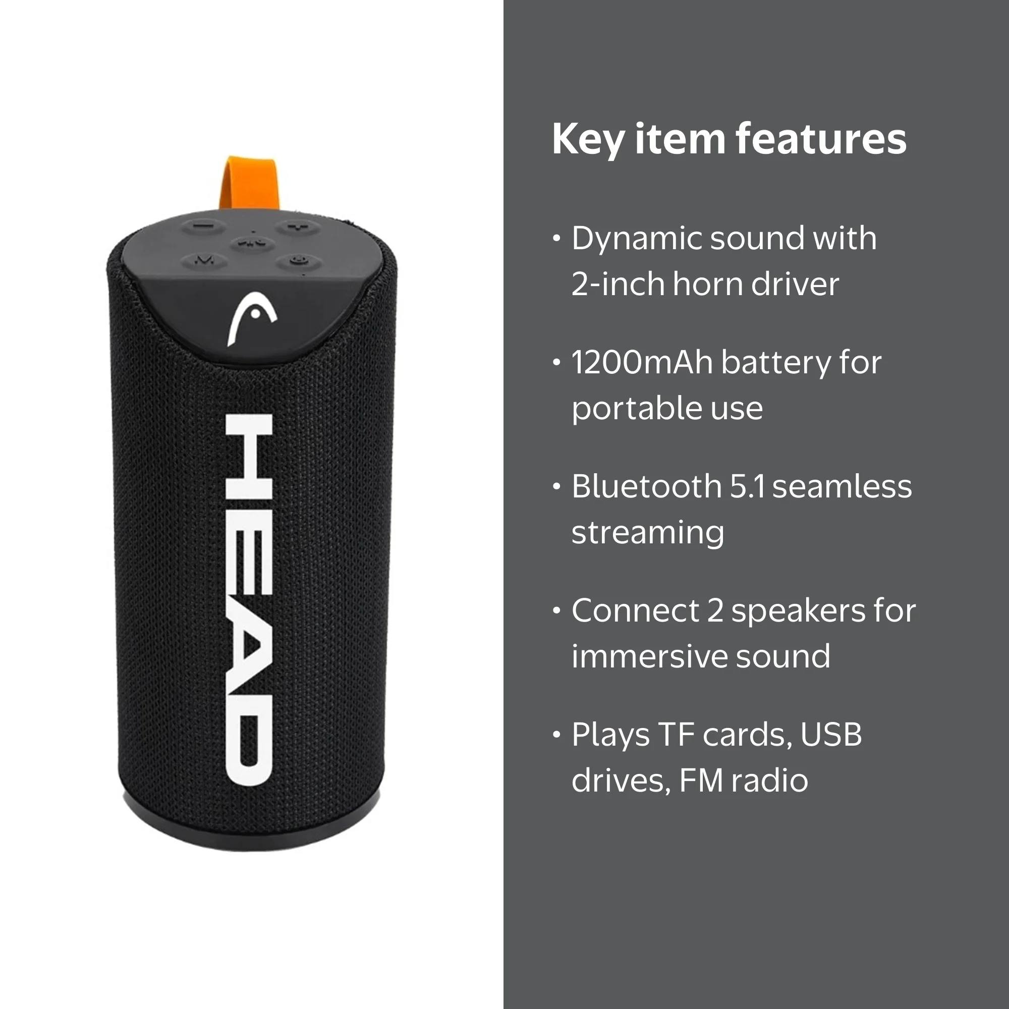 HEAD Portable Wireless Cordless Speaker, Bluetooth 5.1, FM Radio
