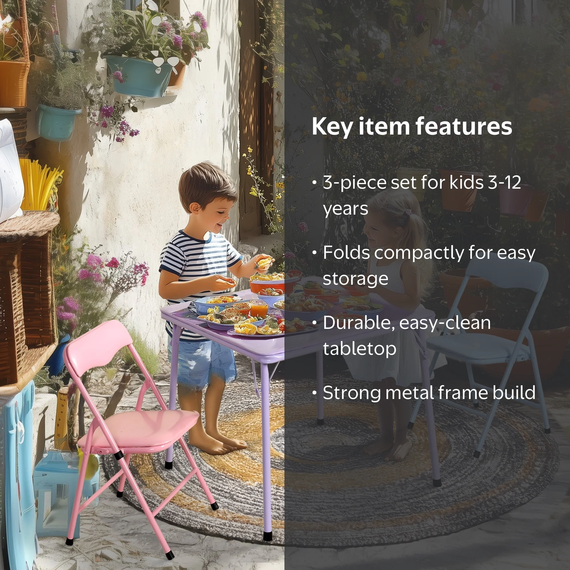 Homy Casa Kids Picnic Table Set of 3, Foldable Table and Chairs