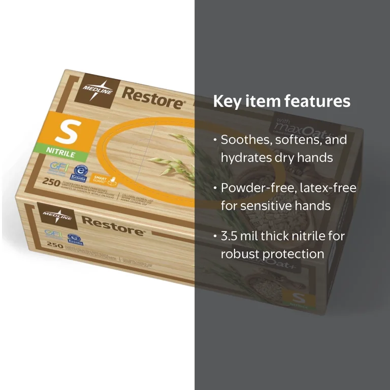Medline Restore Small Size, 250 Ct, Disposable Nitrile Exam Gloves
