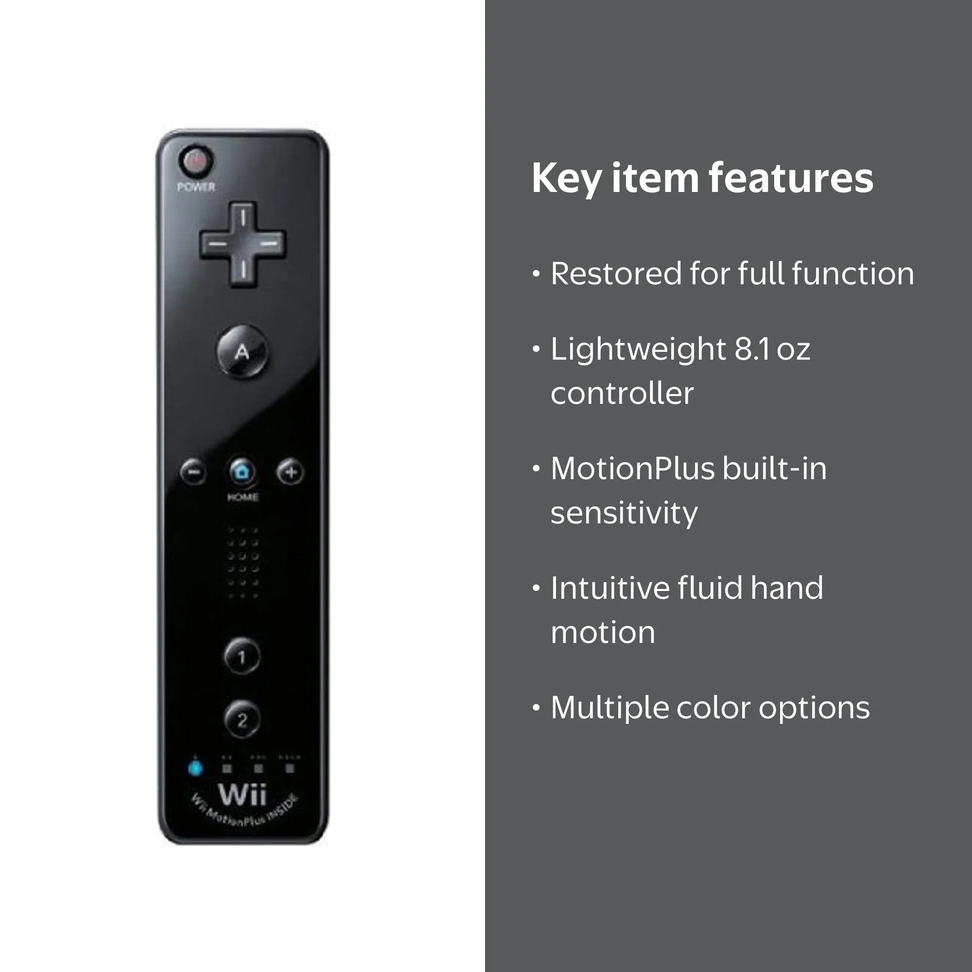 Nintendo Wii Remote Plus - Black Restored with Built-in Wii