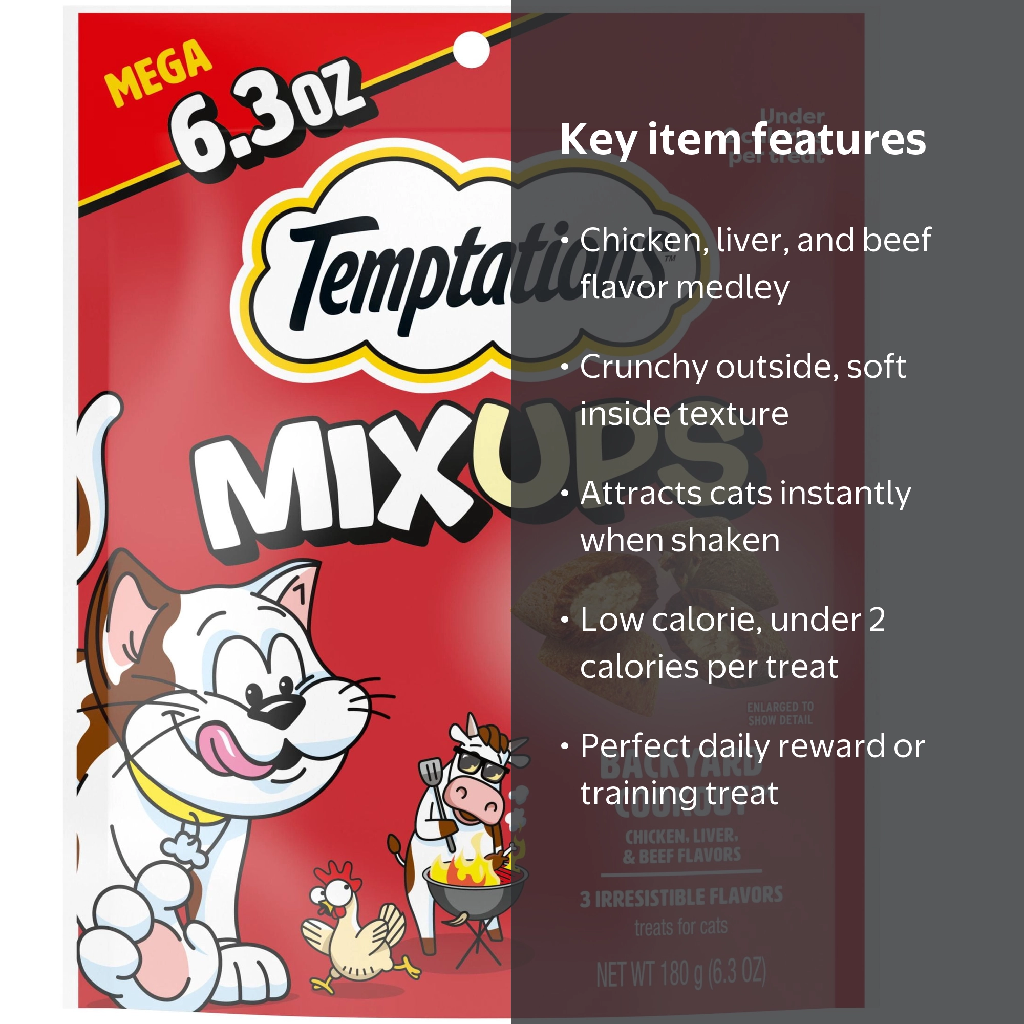 TEMPTATIONS, Cat Treats, 6.3 Oz Pouch, Mixups Backyard Cookout