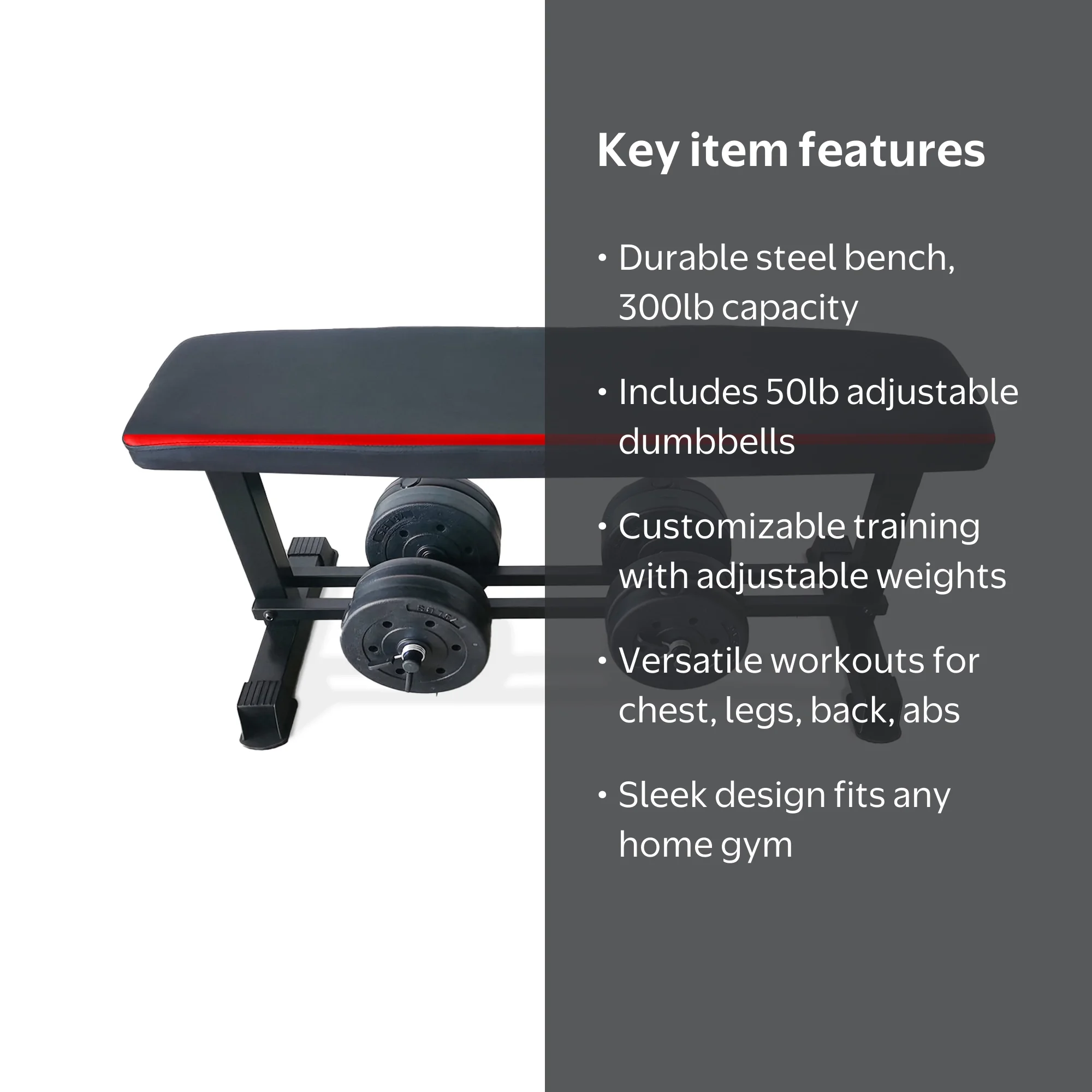 CAP Flat Weight Bench & 50 lb Adjustable Vinyl Dumbbell Set Combo