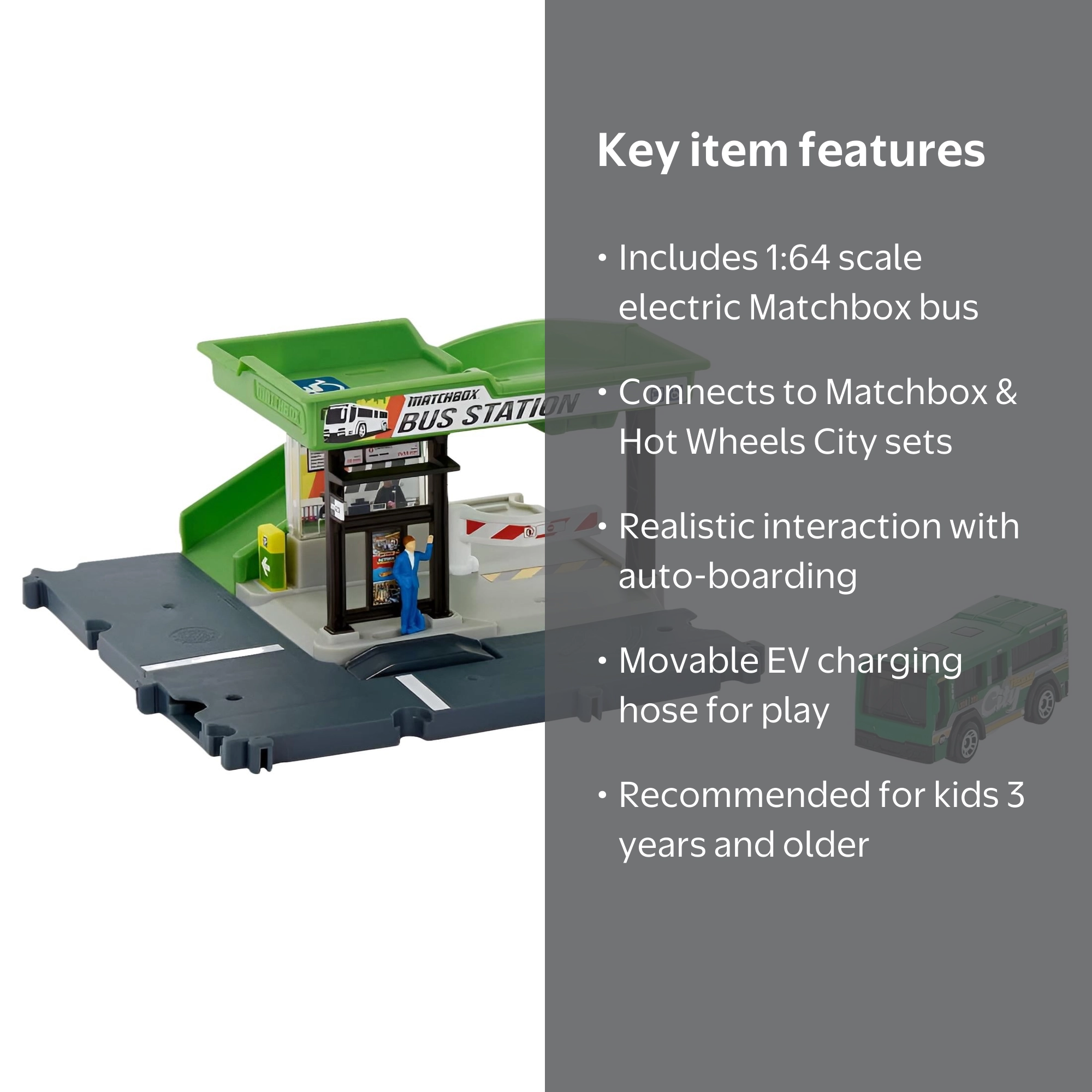 Matchbox Action Drivers Bus Station Playset with Electric Bus, 1