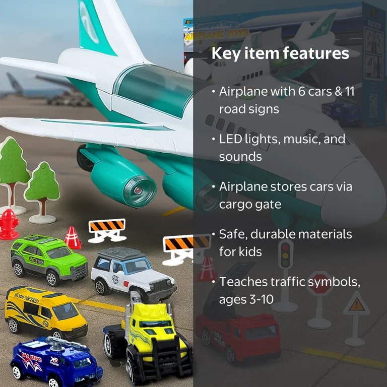 JoyX Educational City Cars & Airplane Toy Set for 3-7 Year Olds