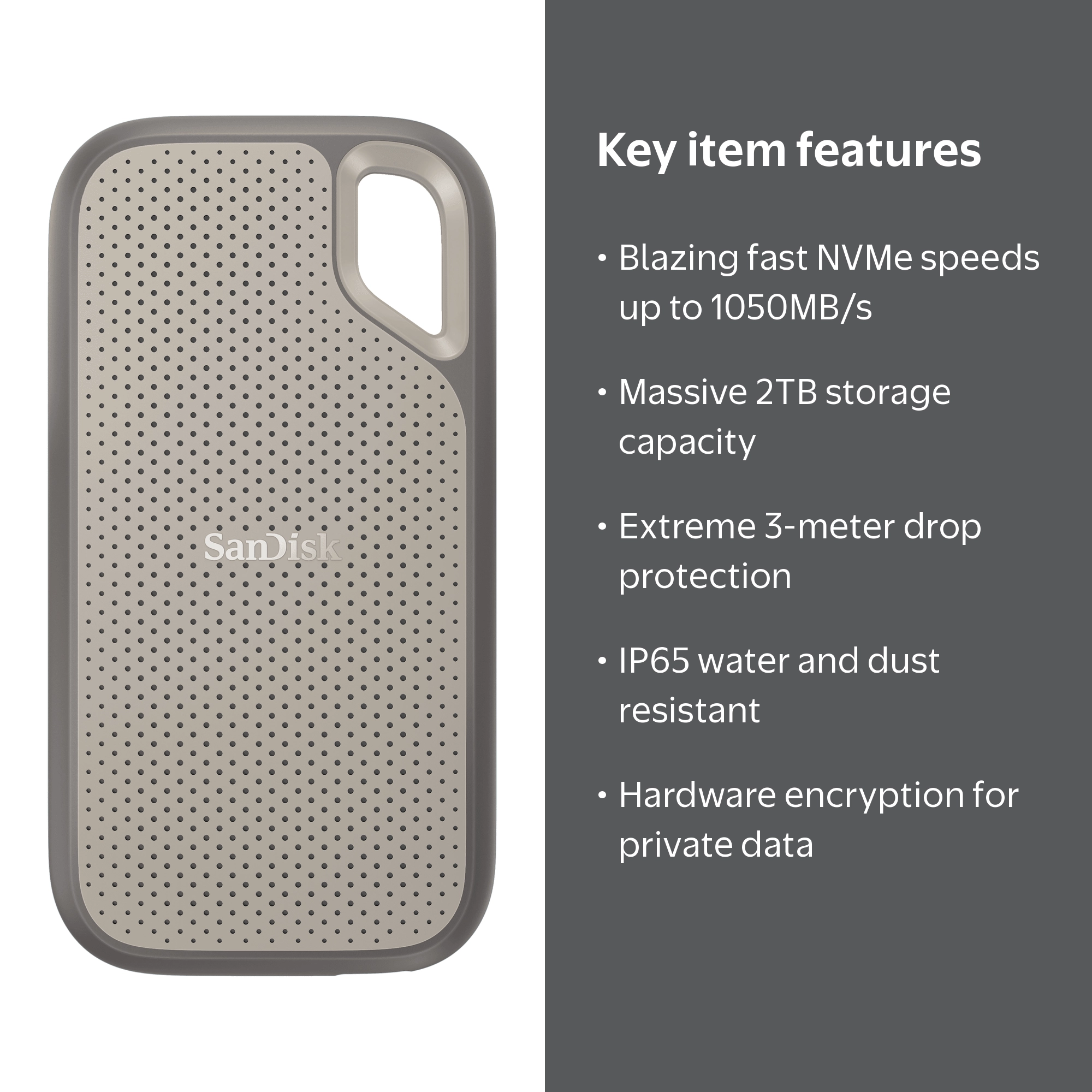 SanDisk 2TB Extreme External Portable SSD Up to 1050MB/s USB-C USB