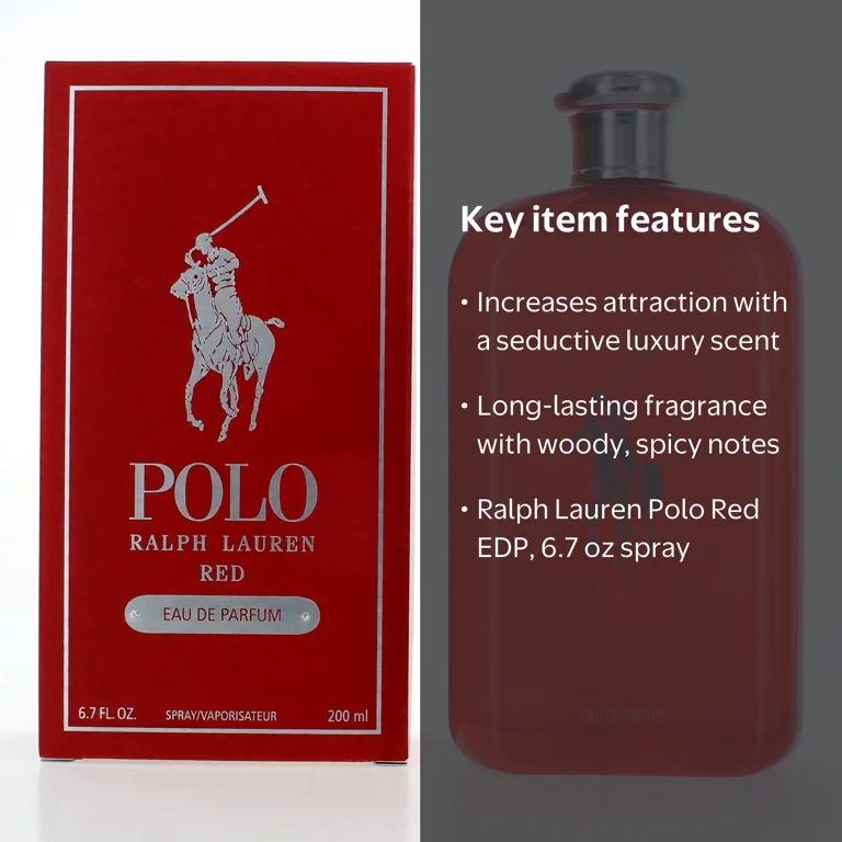Ralph Lauren Polo Red, 6.7 oz Eau de Parfum Spray, Ginger, Cedar