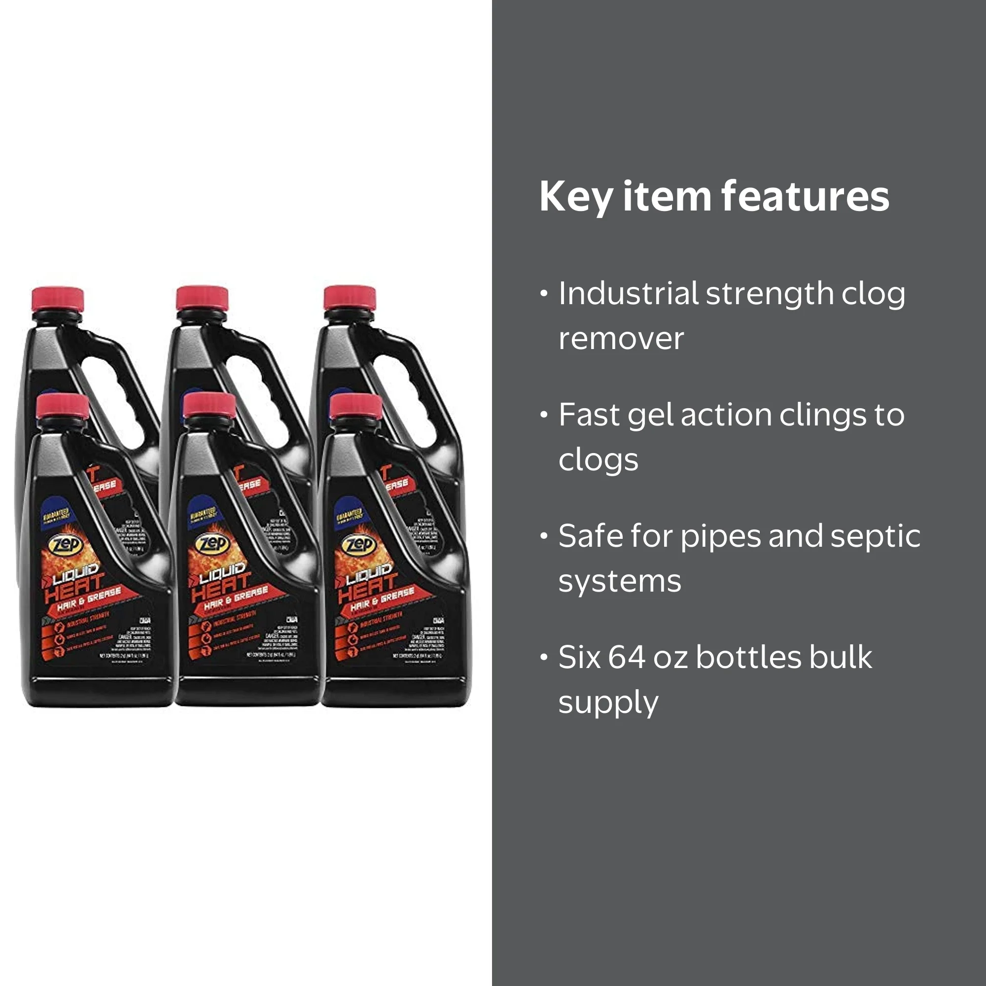 Zep, Liquid Heat Drain Cleaner, 64 oz, Buildup & Grease Remover