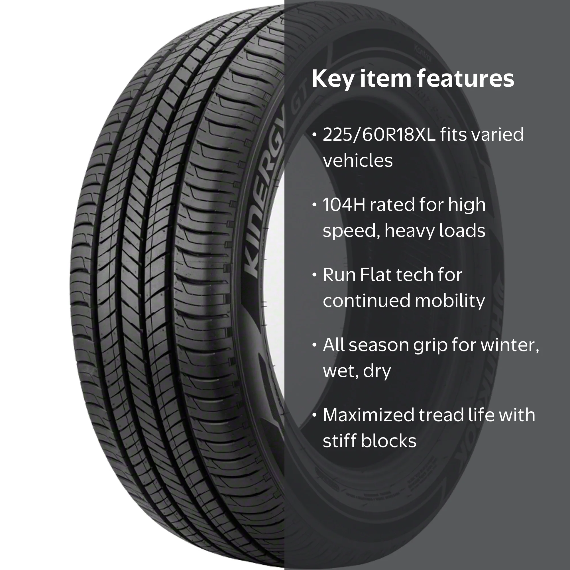 Hankook Kinergy GT H436B Run Flat *225/60R18XL 104H - Walmart.com