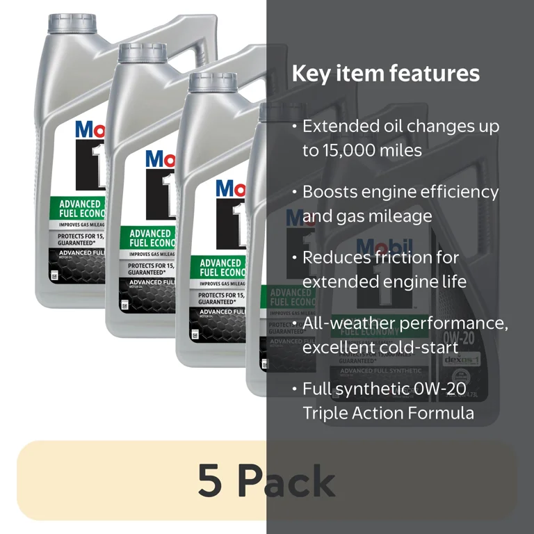 5 pack) Mobil 1 Advanced Fuel Economy Full Synthetic Motor Oil 0W
