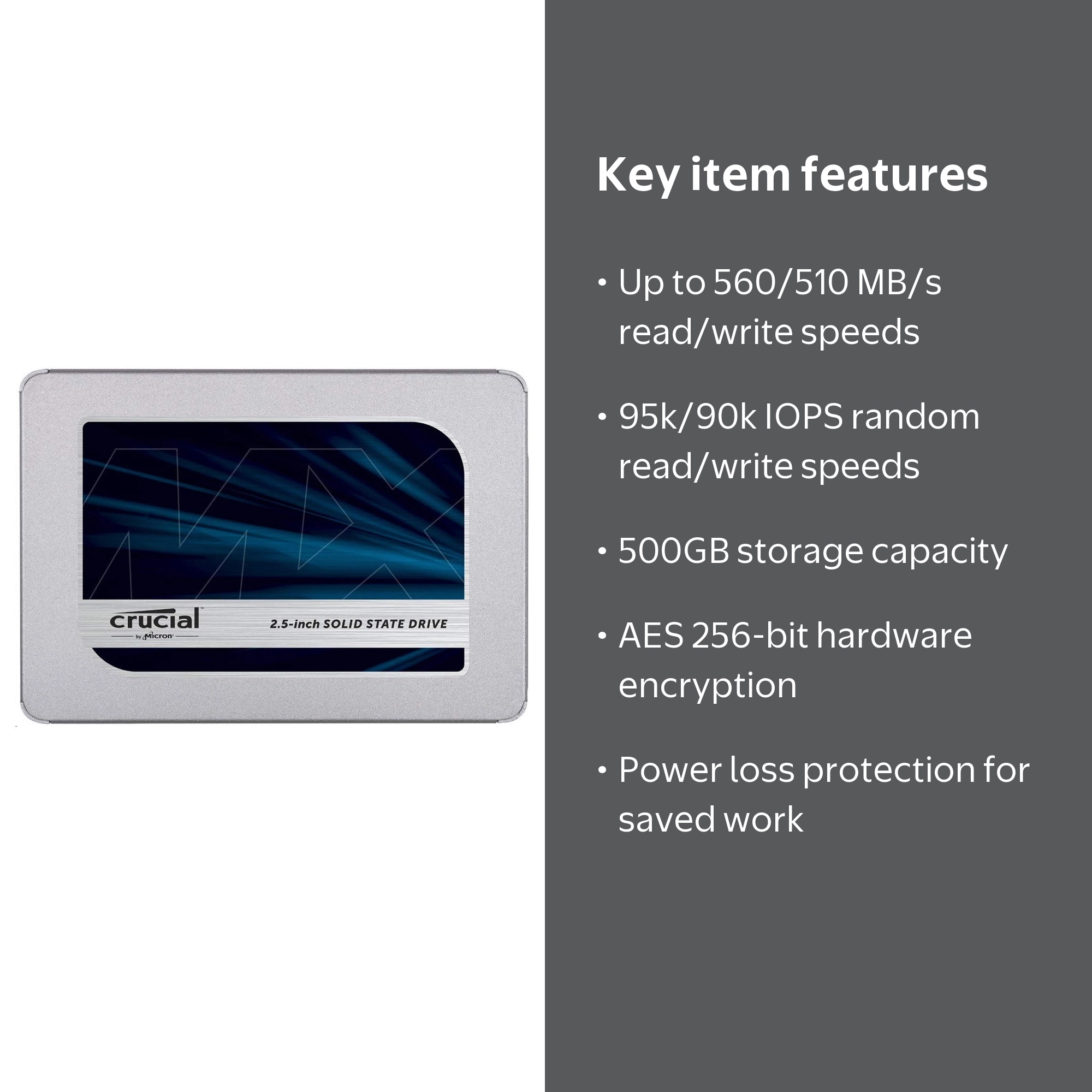【健康状態95%】crucial MX500 500GB 2.5インチ SSD Crucial MX500 500GB Solid State Drive, SATA 2.5-inch 7mm Internal