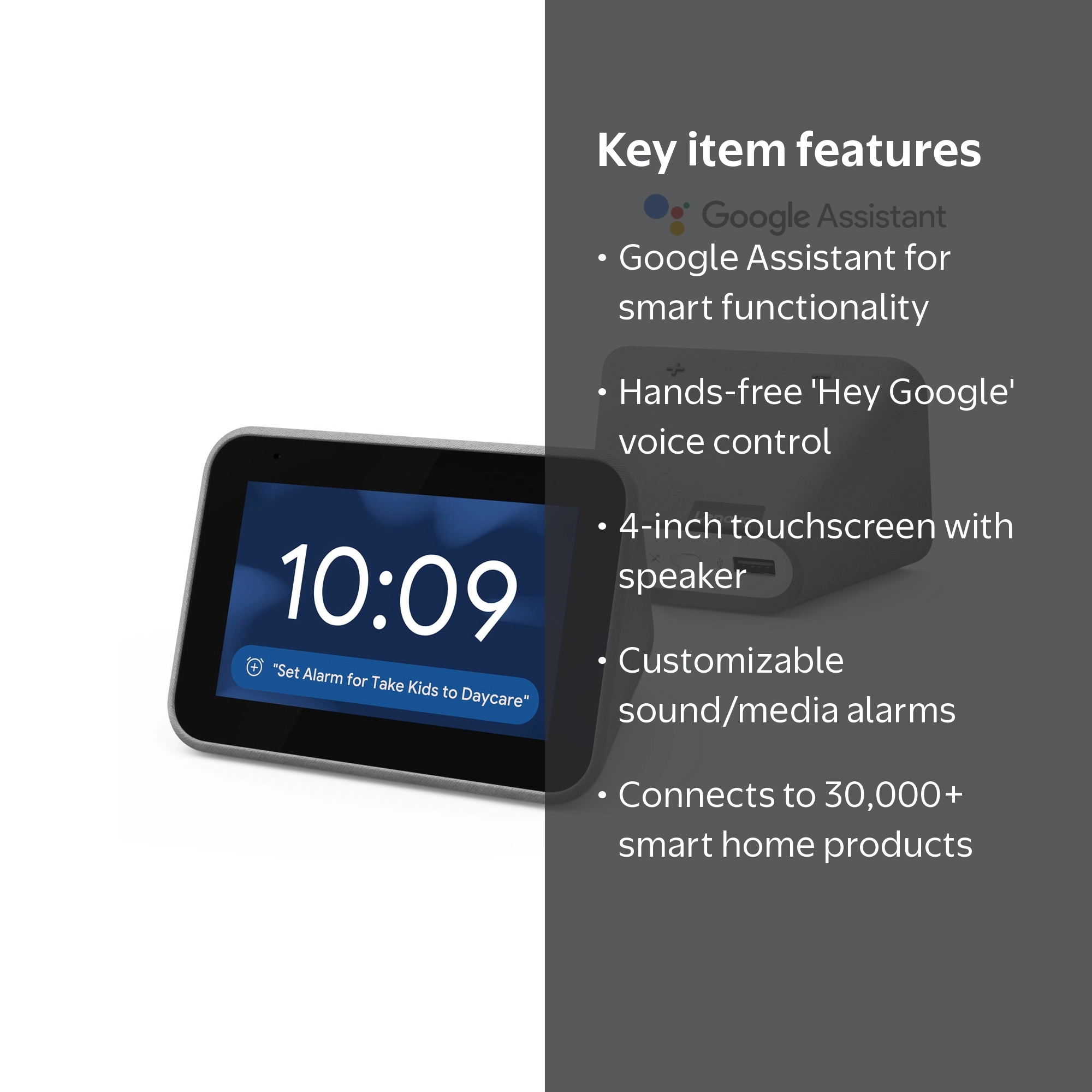 Lenovo Smart Clock with Google Assistant - Home Display Screen