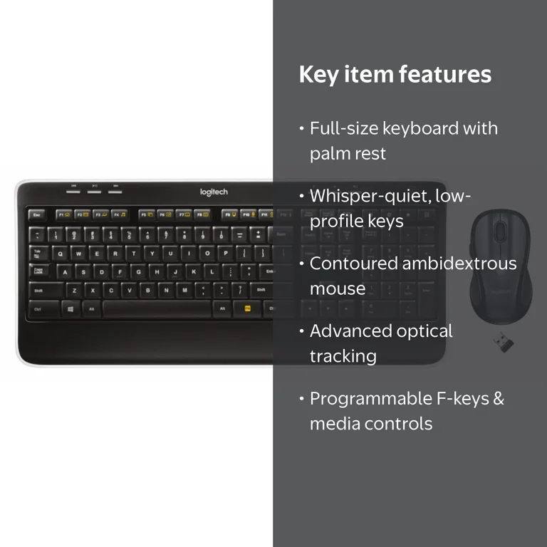 Logitech Quiet, Full-Sized USB Wireless Keyboard and Mouse Set