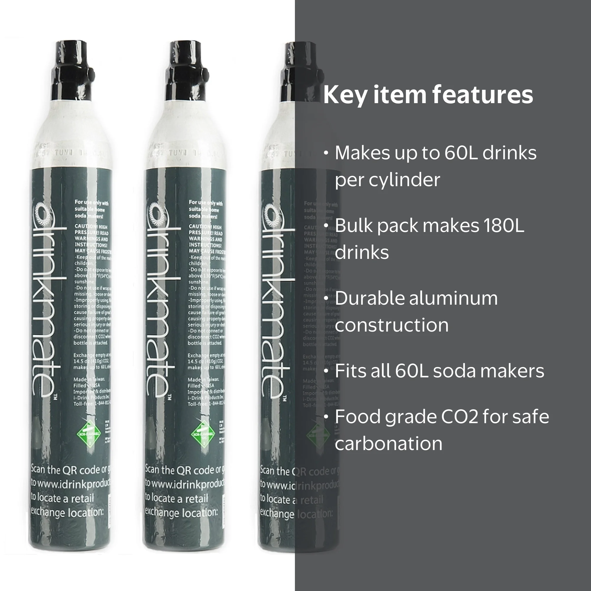 Drinkmate 60L (14.5 oz) CO2 Refill Cylinders for Soda Makers (3