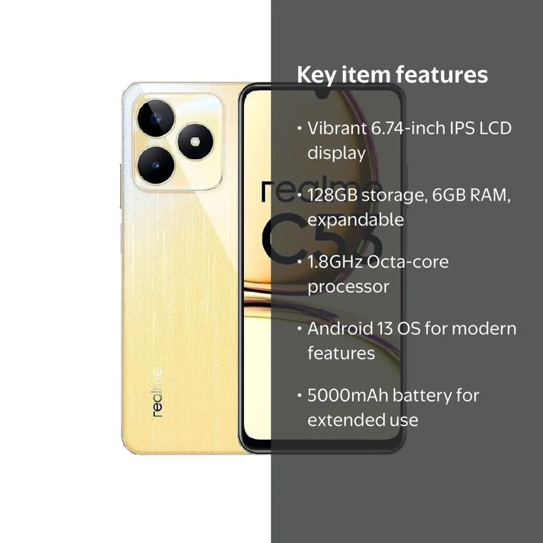 realme スマートフォン ゴールド Realme C53 128GB Smartphone (Unlocked), Champion Gold - Walmart.com