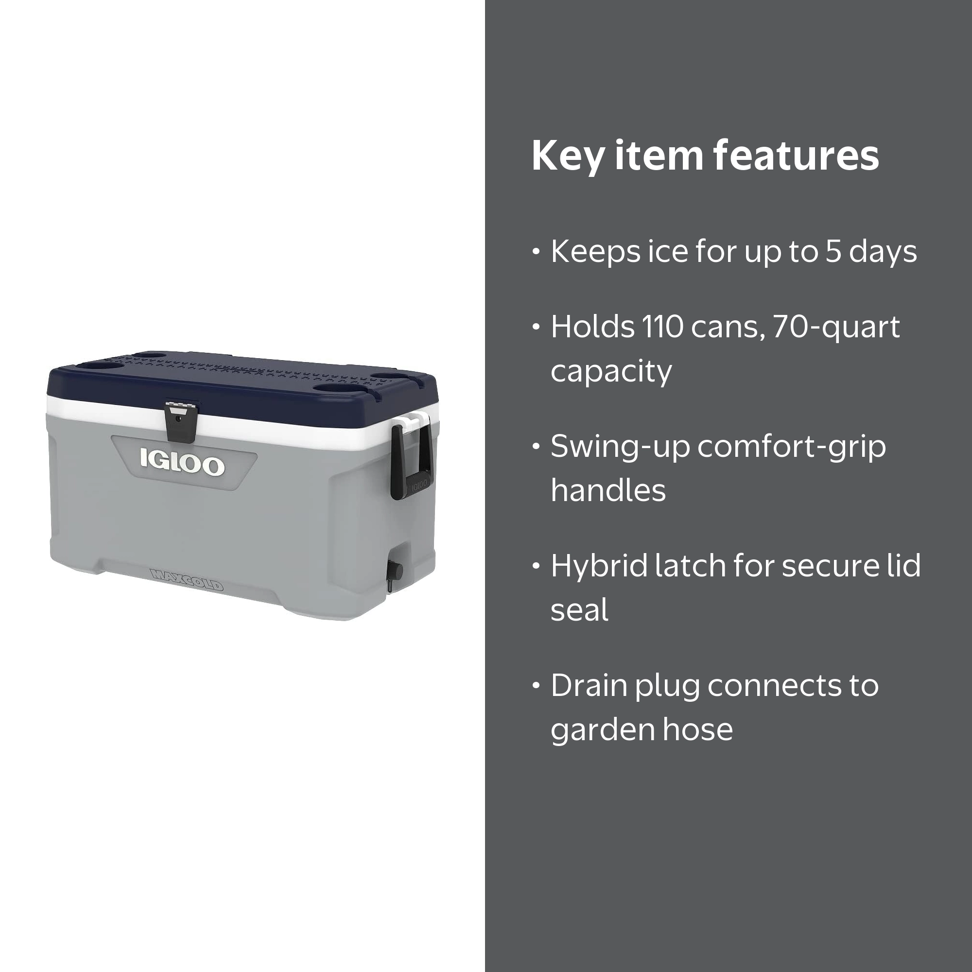 Igloo 70 Quart MaxCold Cooler ThermeCool Insulation, Swing-Up