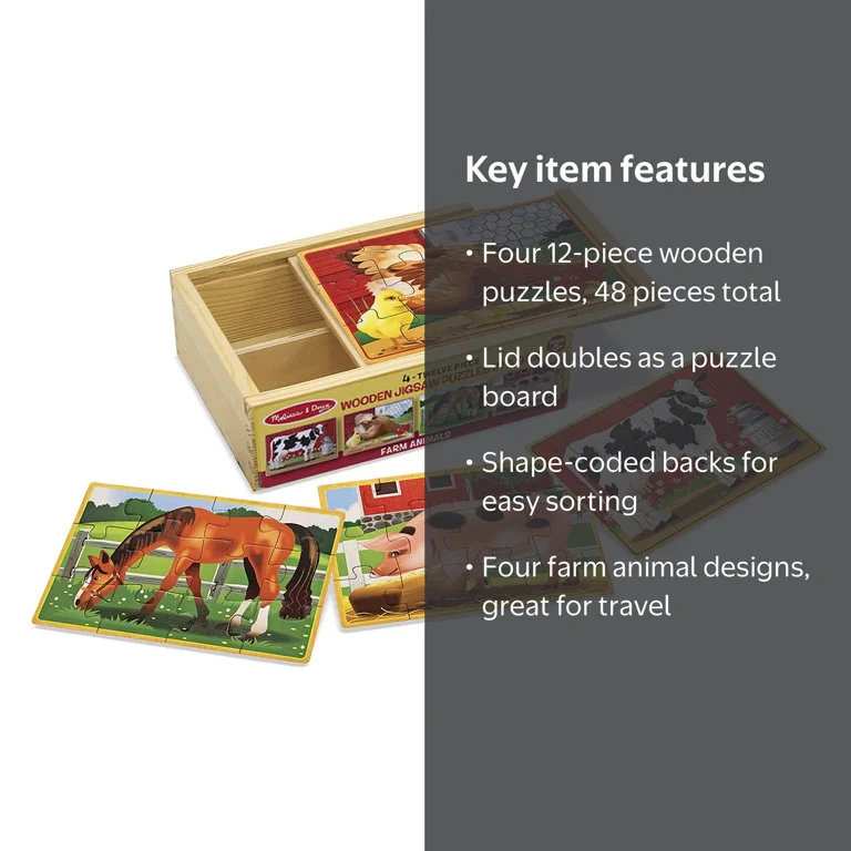 Melissa and Doug, Farm 4-in-1 Wooden Jigsaw Puzzles, 48 pcs