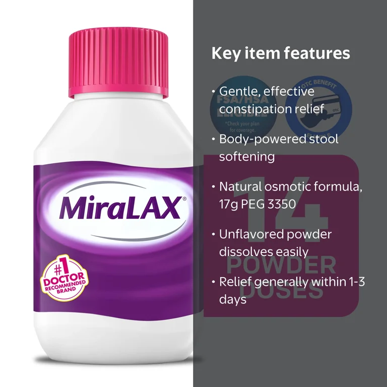 MiraLAX Polyethylene Glycol Powder Laxative, 14 Dose