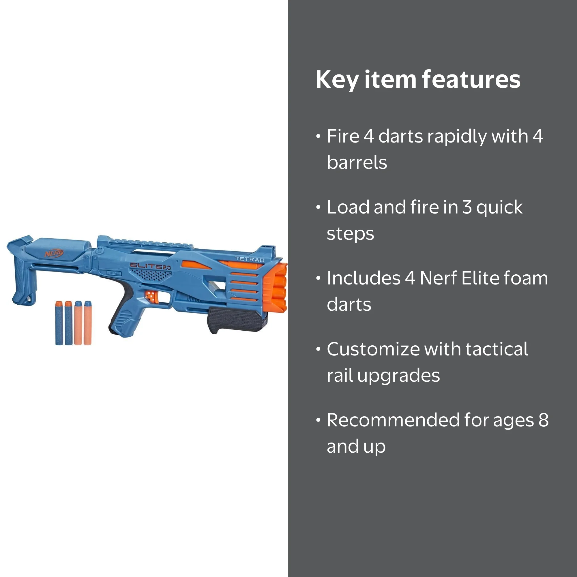 Nerf, Blaster, Tetrad QS-4, 4 Barrel Blasting with 4 Nerf Darts
