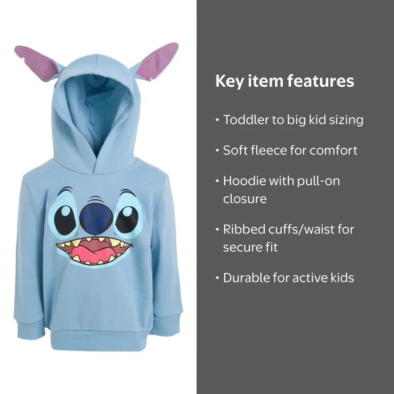 Disney Lilo & Stitch Big Boys Fleece Pullover Hoodie Toddler to
