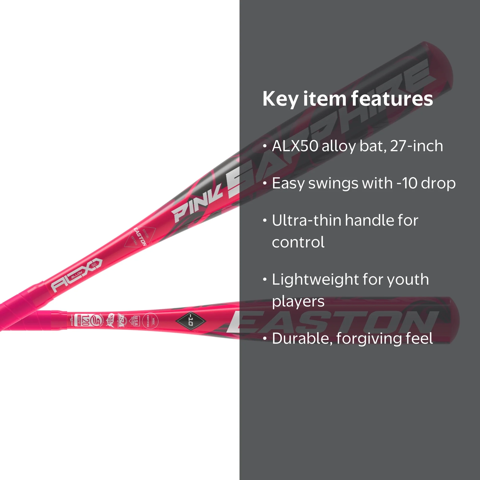 Easton Pink Sapphire Fastpitch Softball Bat | 27-inch | -10
