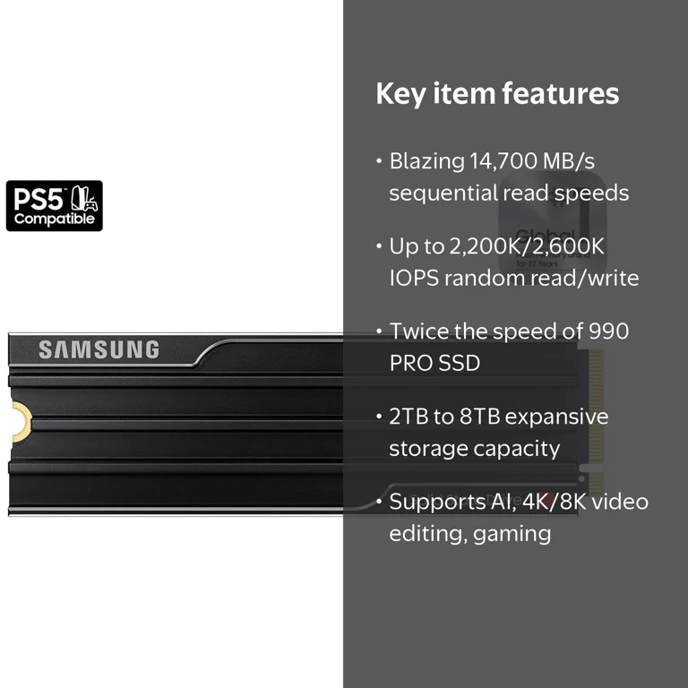 Samsung, SSD 9100 PRO with Heatsink, 2TB PCIe 5.0x4 M.2 2280