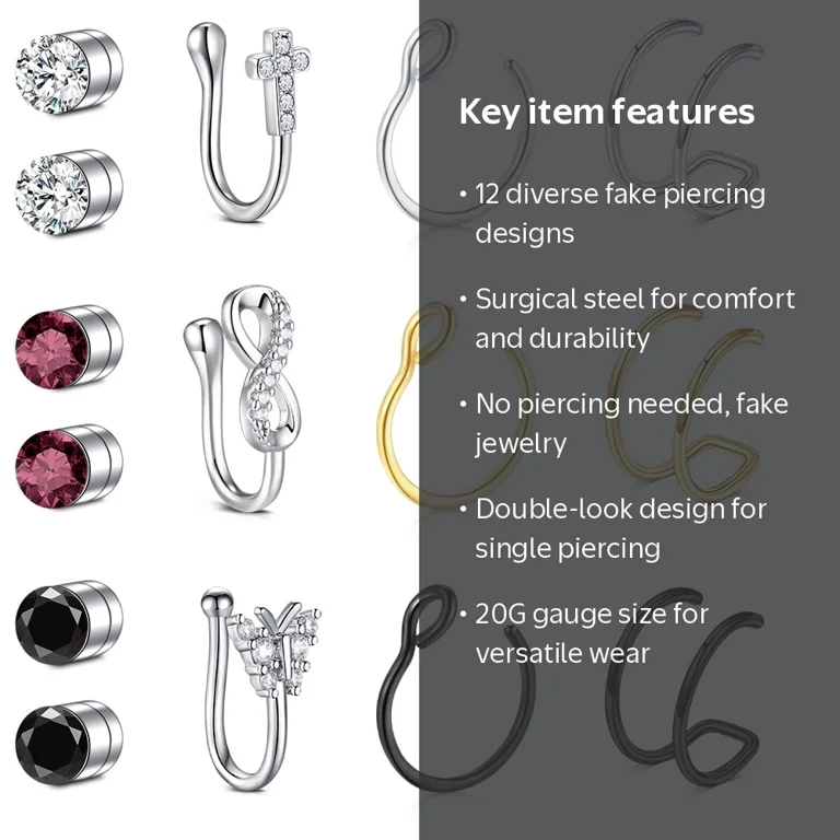 Briana Williams, Nose Hoop CZ Surgical Steel 20G Fake Nose