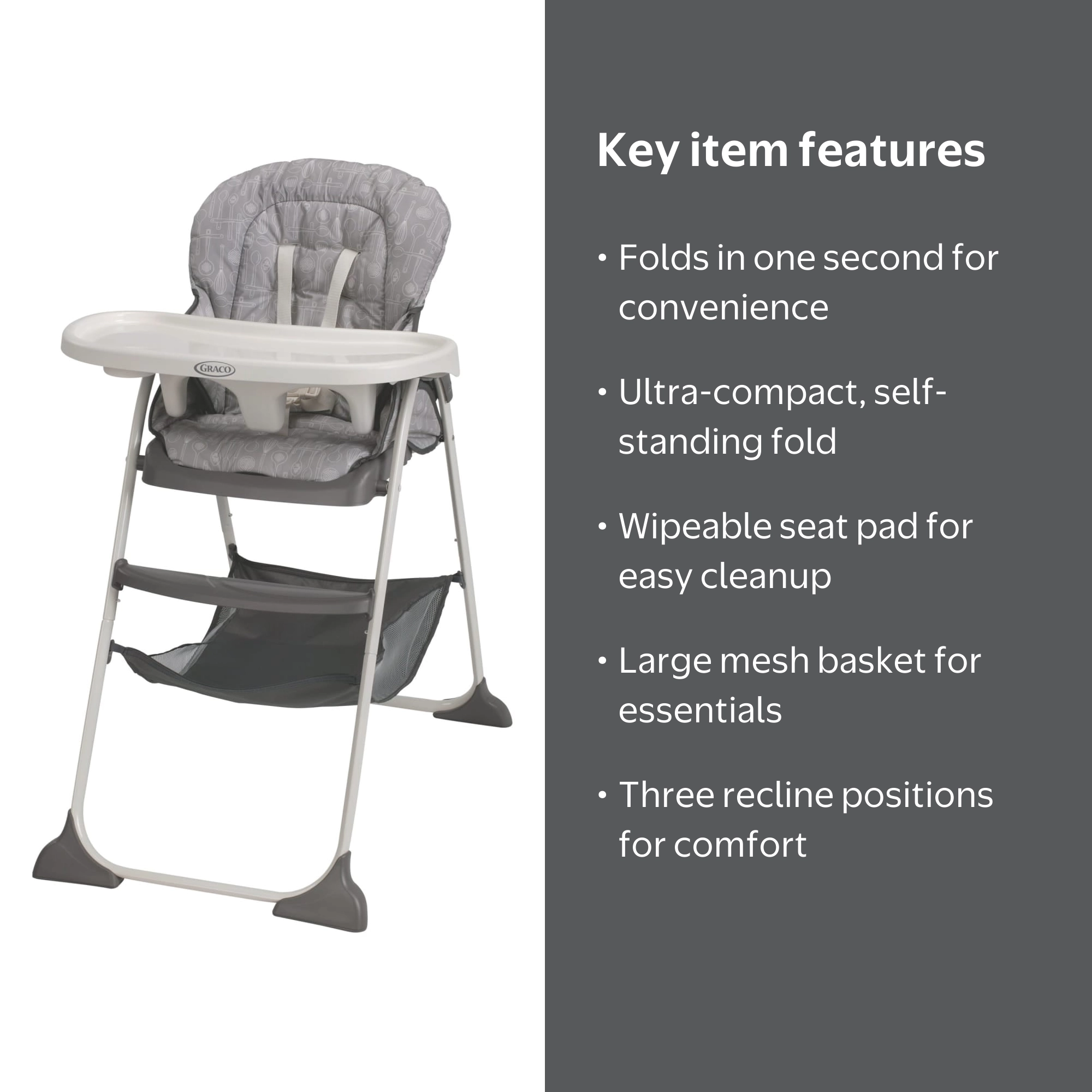 Graco Slim Snacker Highchair with One-Hand Fold, Adjustable