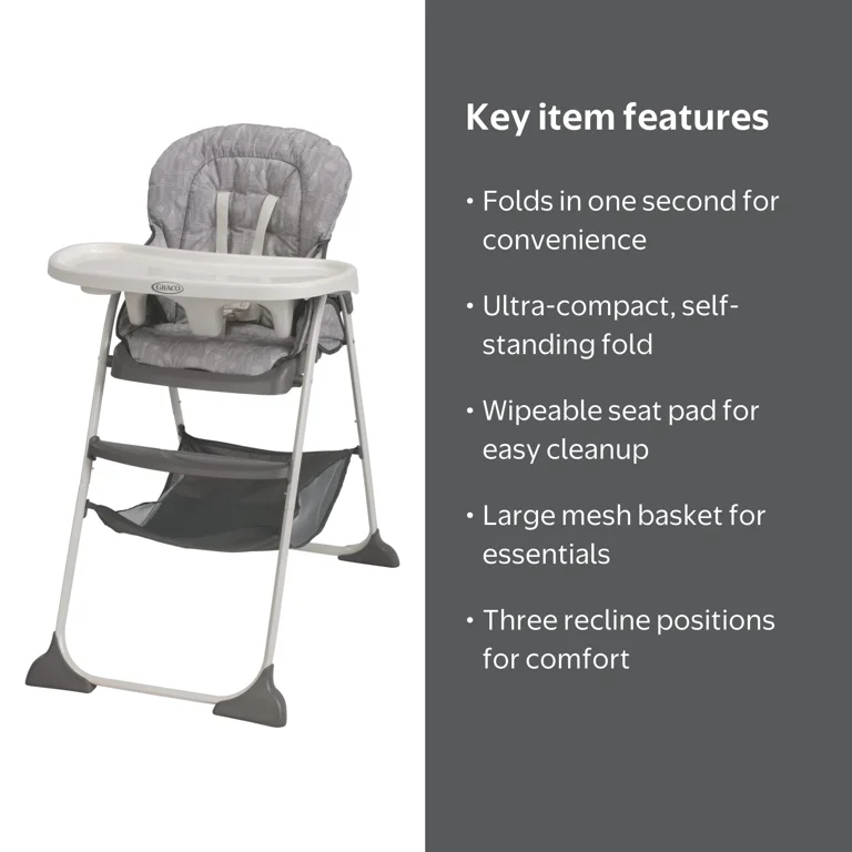 Graco Slim Snacker Highchair with One-Hand Fold, Adjustable