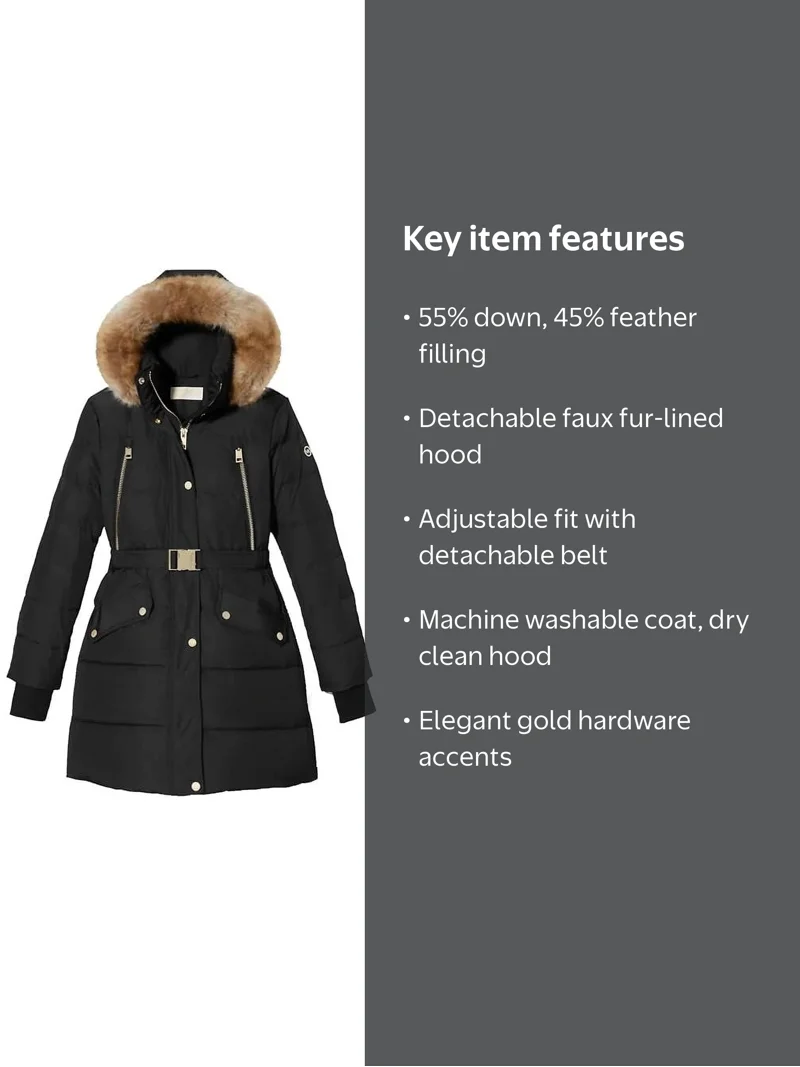 MICHAEL Michael Kors Women's Down Winter Coat With Hood (Black