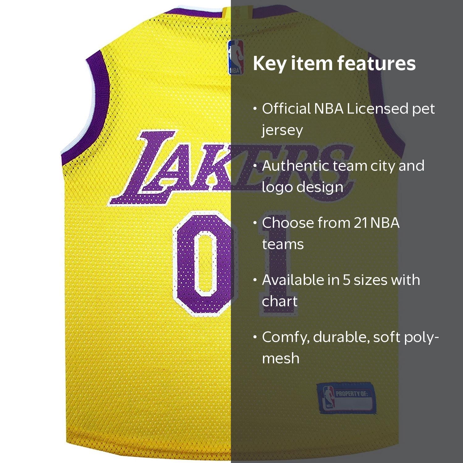 Pets First NBA La Lakers Mesh Basketball Jersey for Dogs & Cats