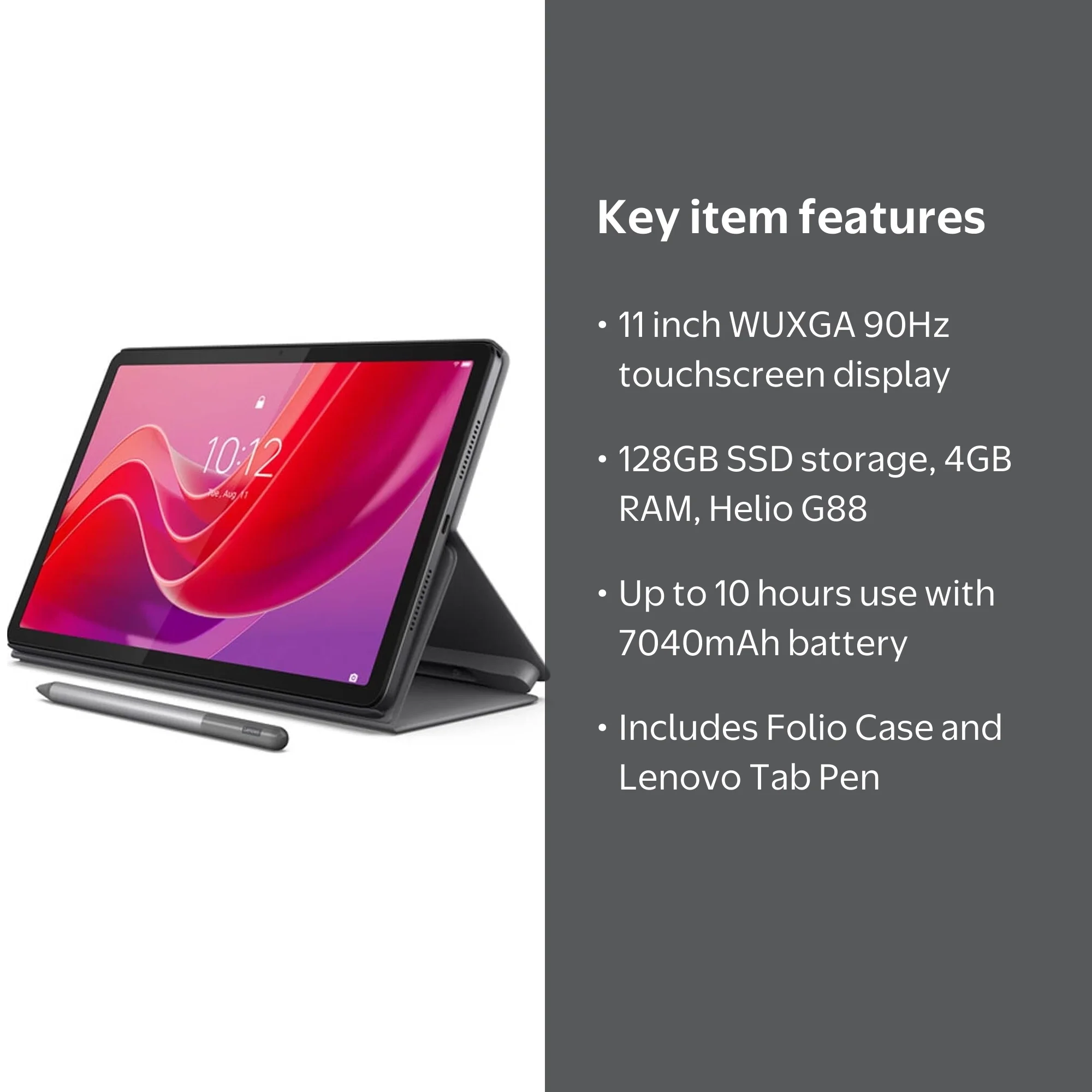 Lenovo Tab M11 Tablet with Tab Pen, Folio Case, 4 GB RAM, 128GB