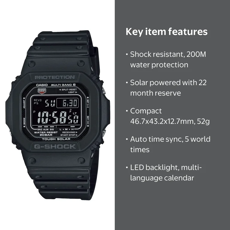 CASIO G-Shock GW-M5610U-1B 20 ATM Water Resistant Solar Radio Wave