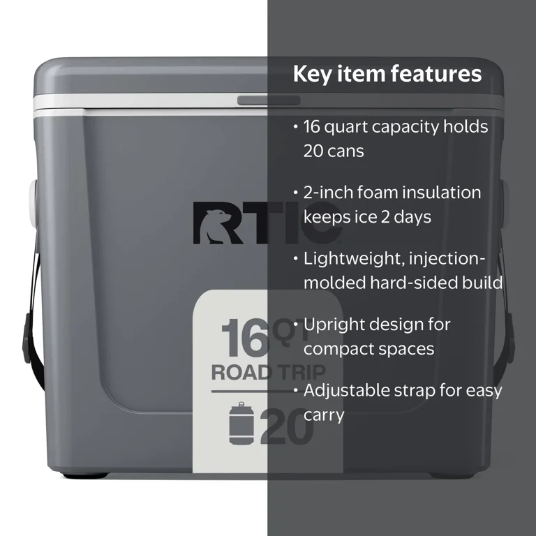 RTIC, Cooler, 16 QT, Fits 20 Cans, Grey, Up to 2 Days Cold