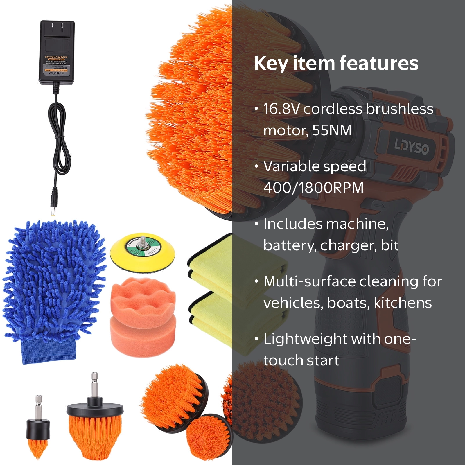 Ldyso, Cordless Buffer Polisher, 15pcs Drill Kit with 16.8V