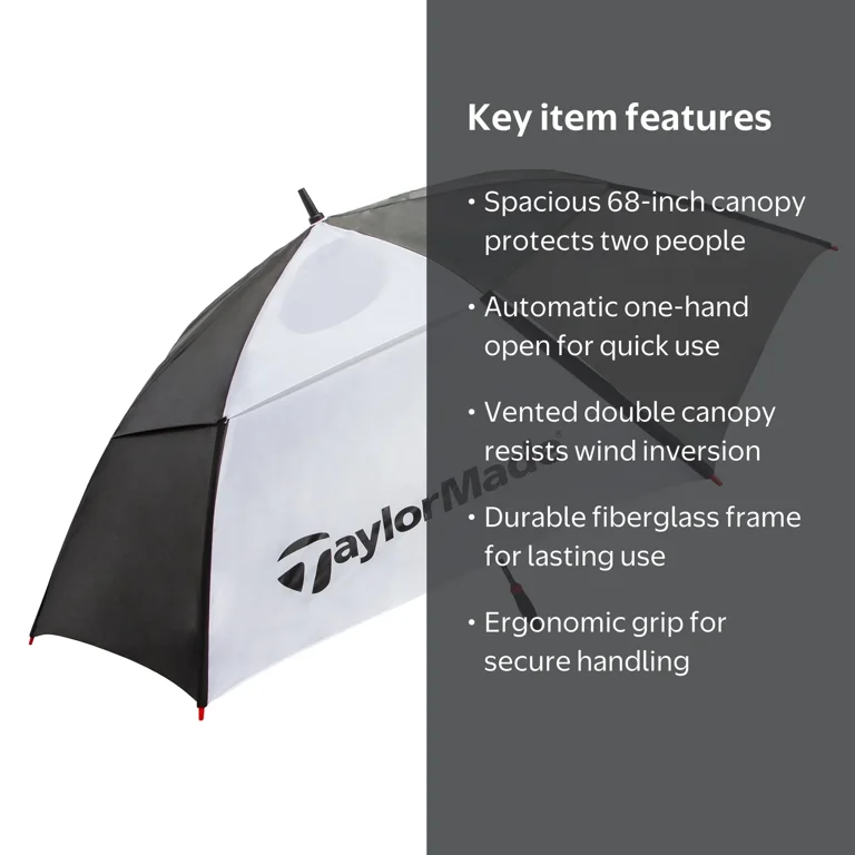 TaylorMade 68-inch Auto Open Vented Golf Umbrella, Black/White