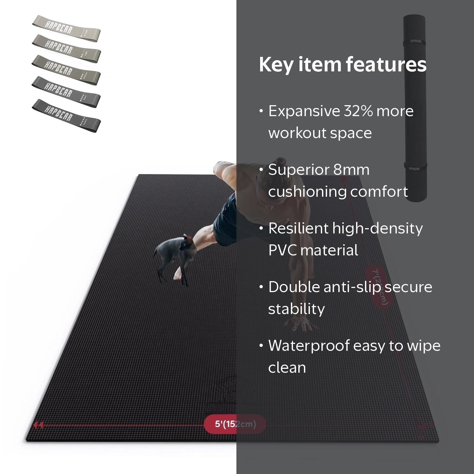 Nimblix-LB Extra Wide Exercise Mat, 6'x4' to 9'x6', Thick, Non