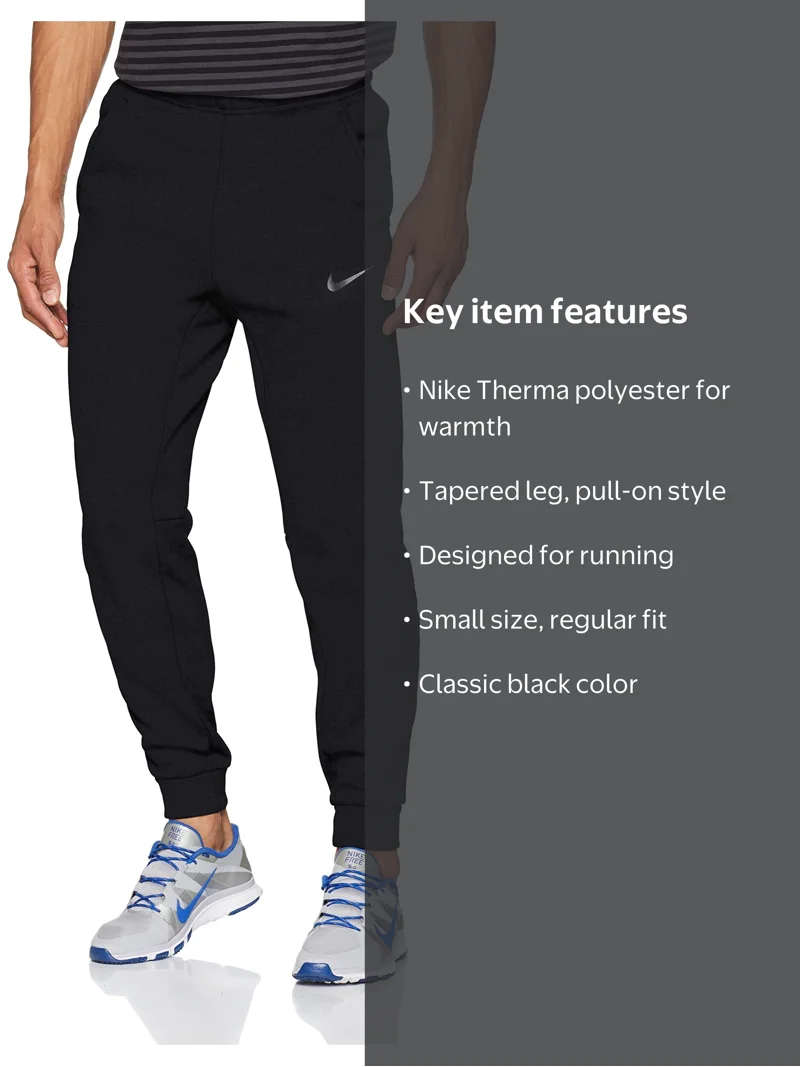 Nike Therma Tapered Running Pants, Black, Polyester, Pull-On