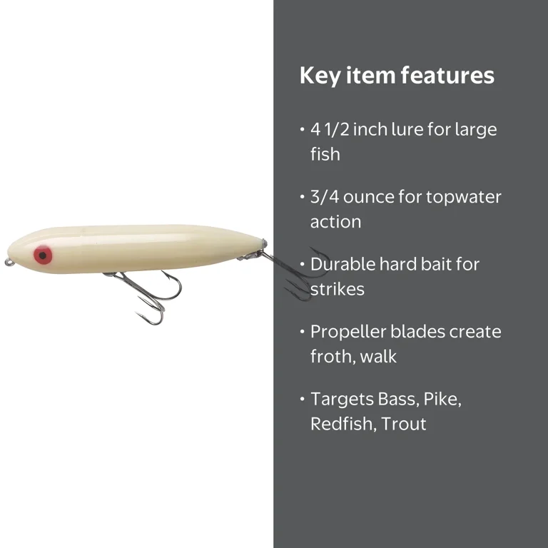 Heddon, Fishing Lure, Zara Spook Bone 4 1/2 in 3/4 oz, Topwater