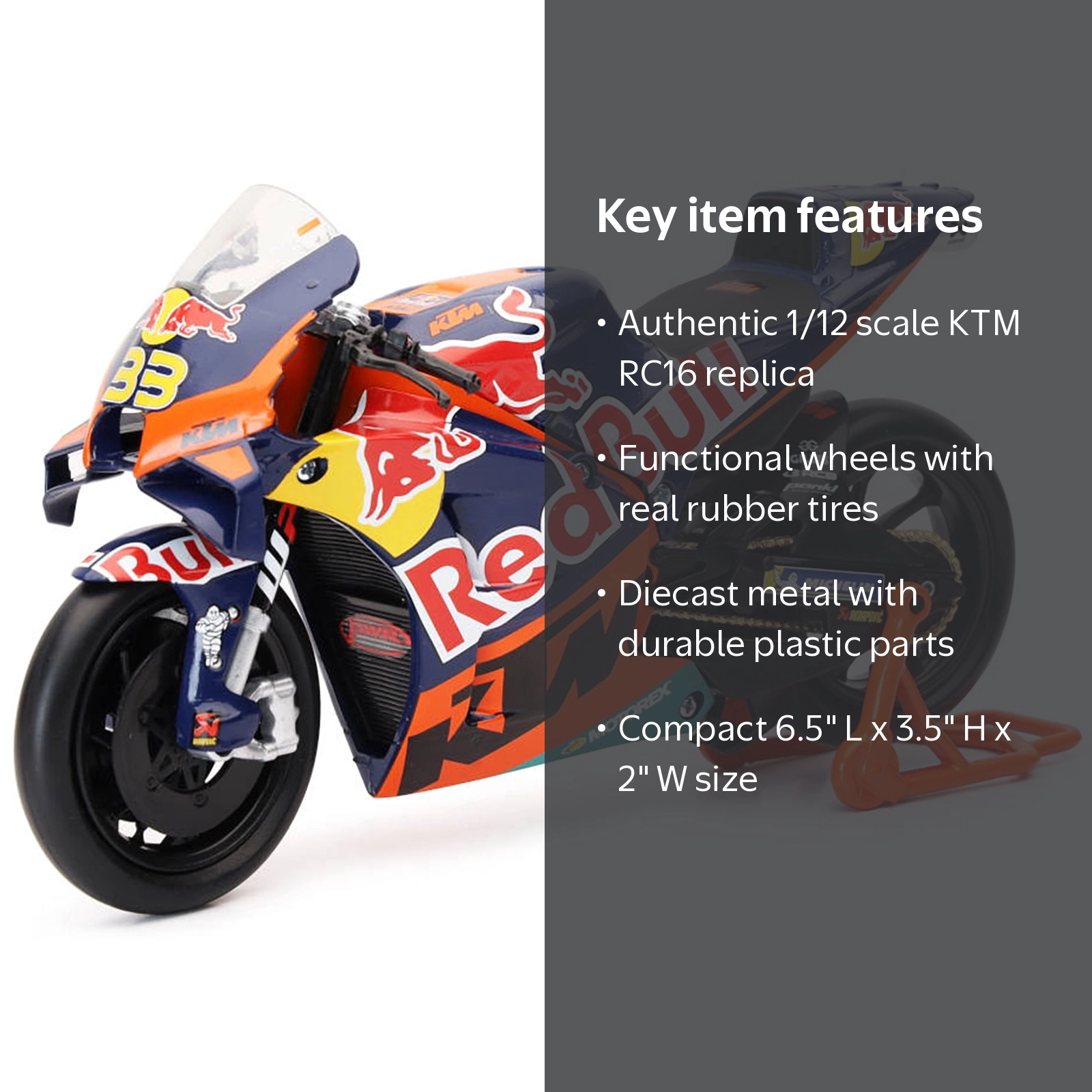 1/12 Scale Toy Diecast KTM RC16 #33 Brad Binder MotoGP Red Bull