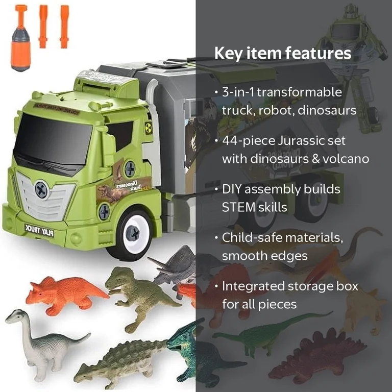 Broozy Creations Dinosaur Transport Toy Truck, Transformable to