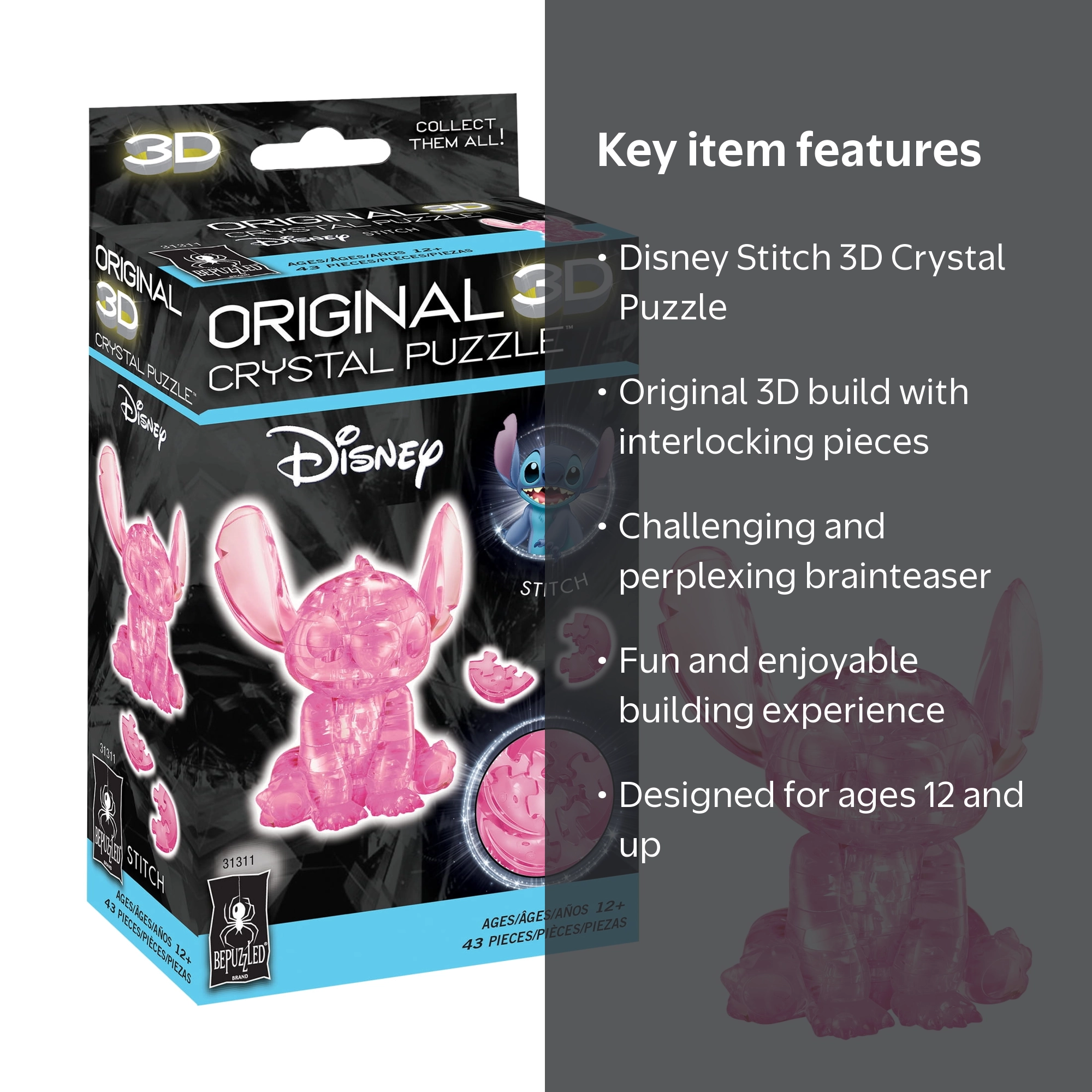 Disney Stitch Original 3D Crystal Puzzles from BePuzzled, Ages 12