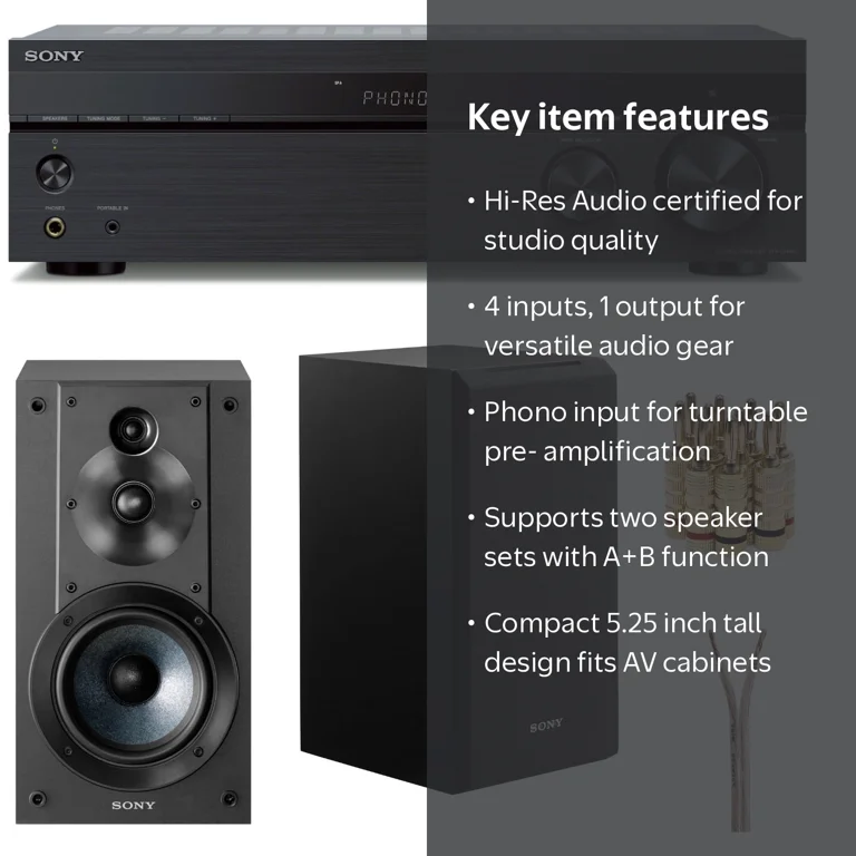 Sony, Stereo Receiver, with 3-Way 3-Driver Speaker System, Black