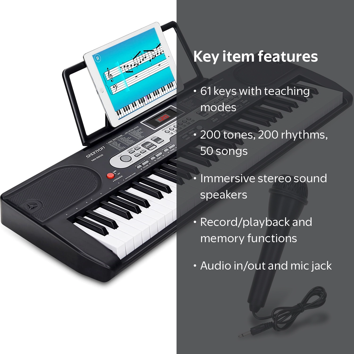 SUGIFT 61 Key Portable Electric Piano Keyboard with Microphone