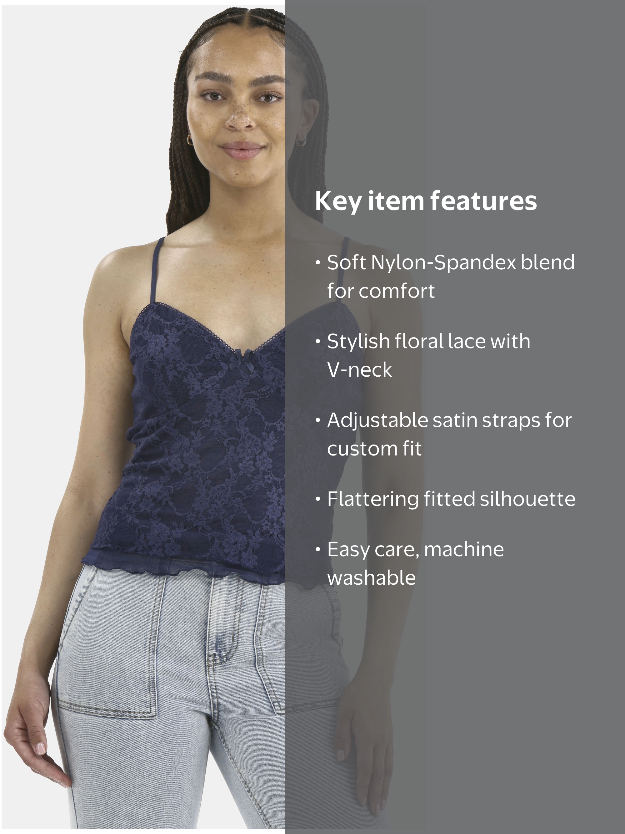 No Boundaries Lace Tank with Picot Trim, Women's - Walmart.com