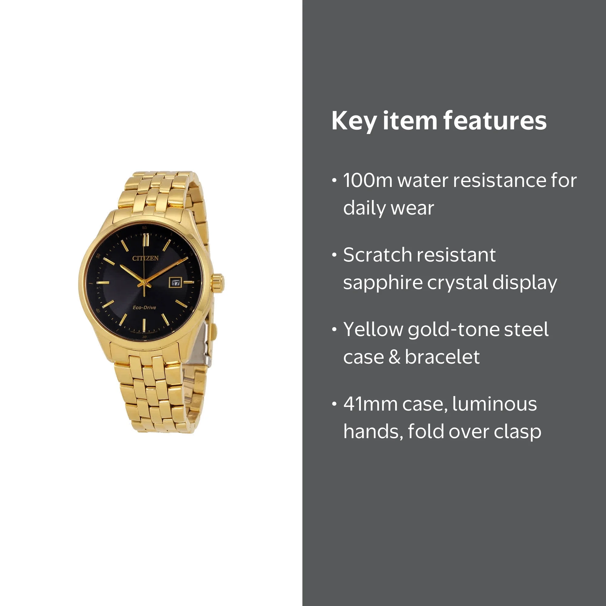 Citizen Men's Eco-Drive Gold Plated Steel Bracelet Watch, BM7252