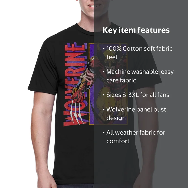 Wolverine, Men's & Big Men's Graphic Crew Neck T-Shirt, Panel Bust