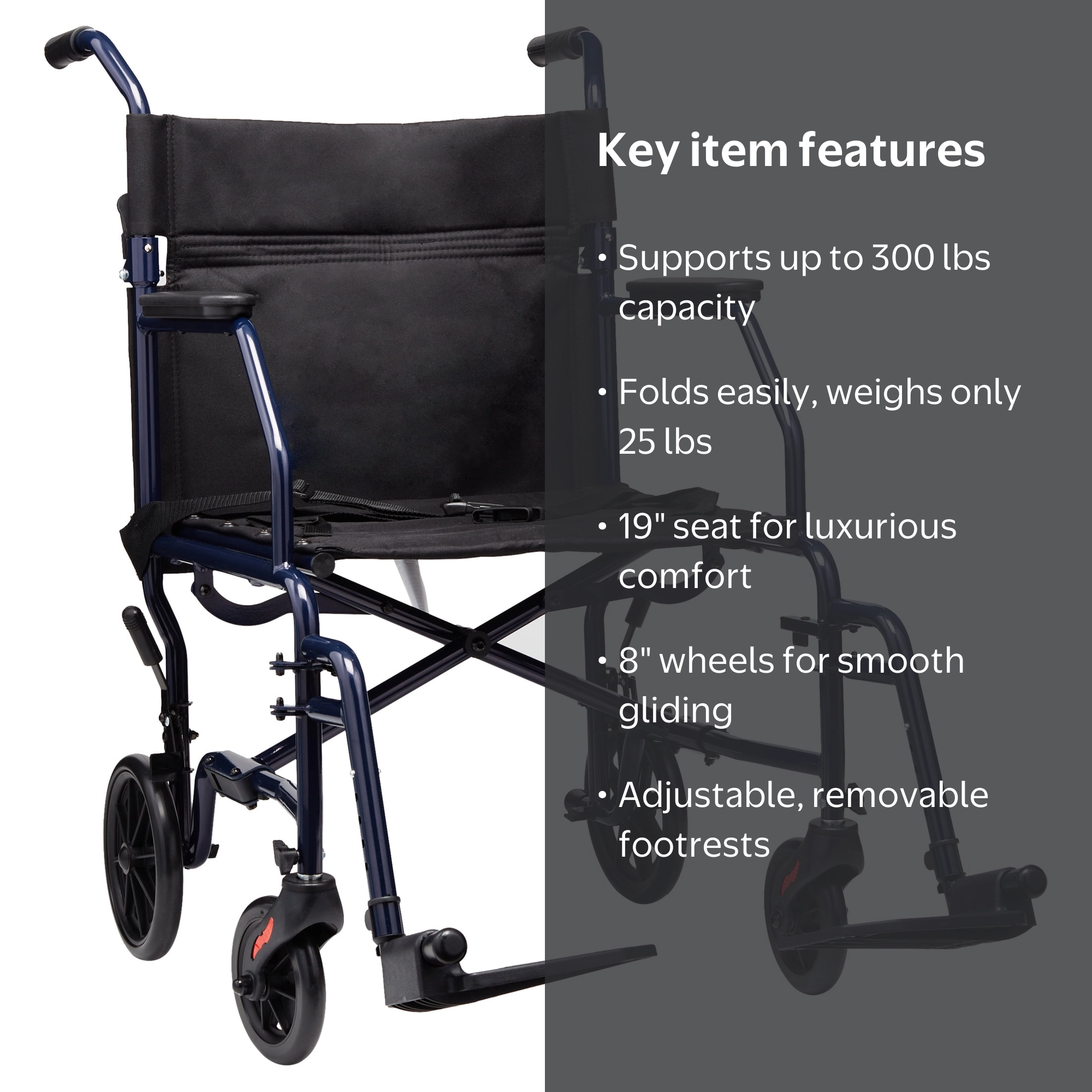 Equate Steel Folding Transport Wheelchair with 19