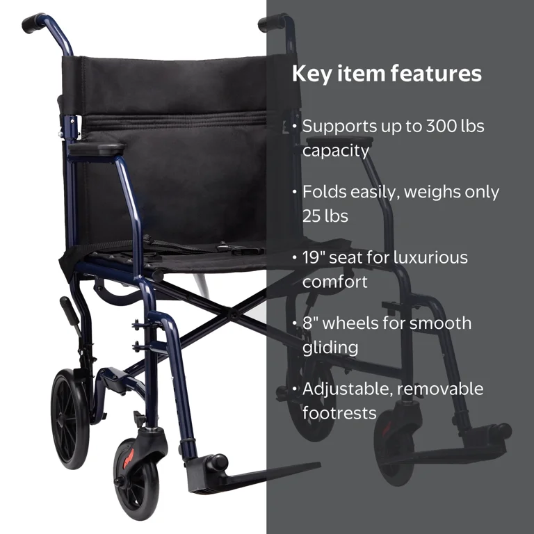 Equate Steel Folding Transport Wheelchair with 19