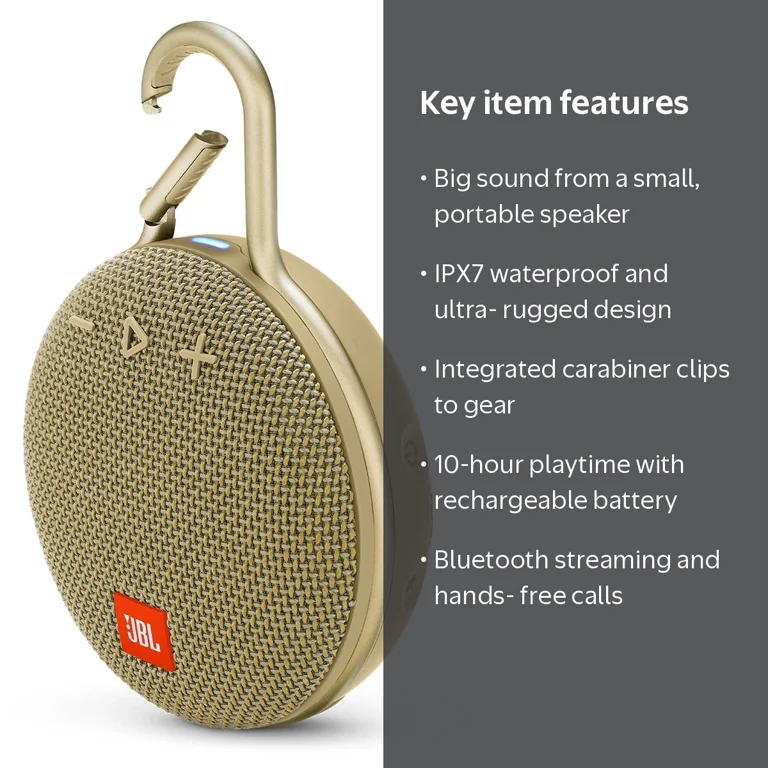 JBL, Portable Bluetooth Waterproof Speaker, Clip 3, Sand - Walmart.com