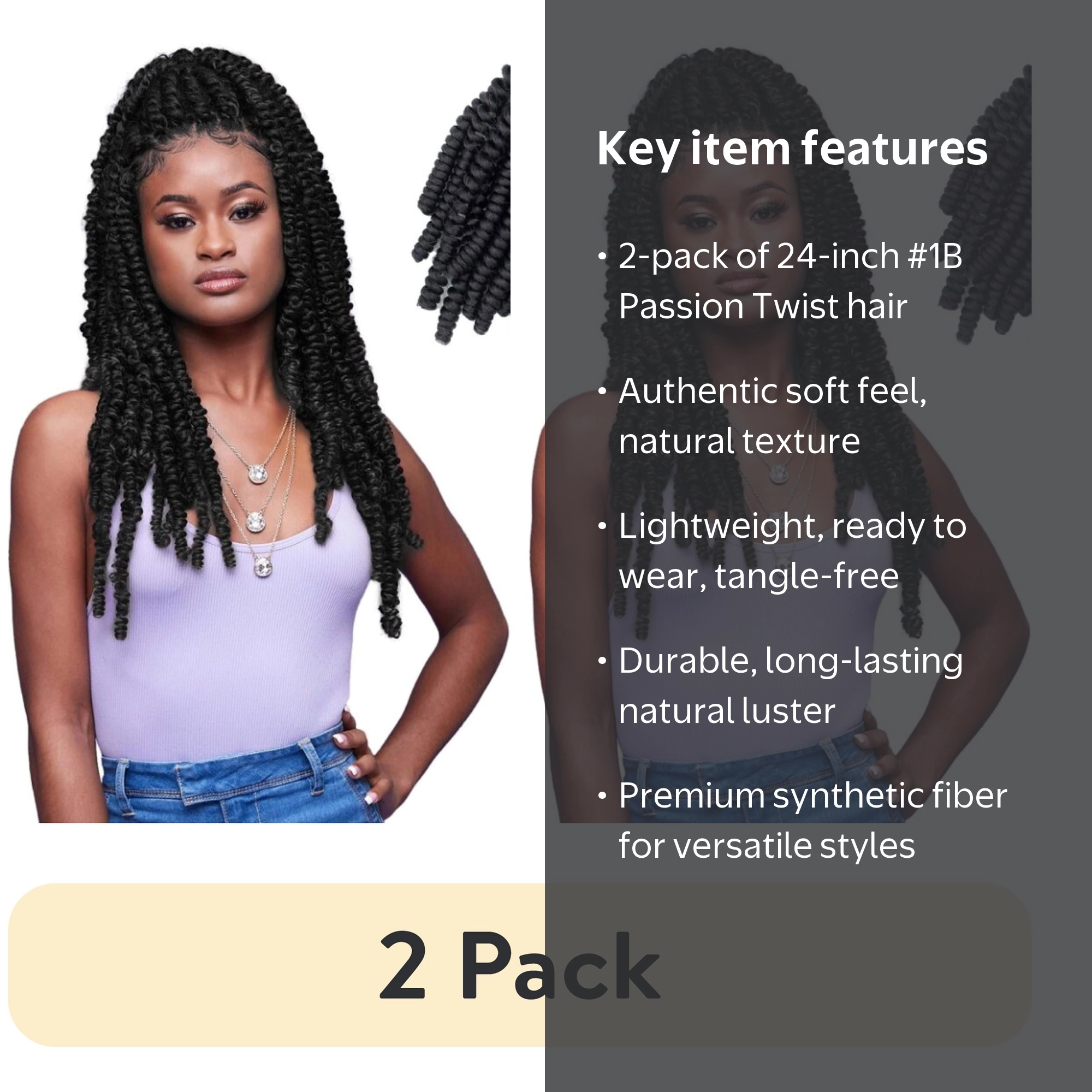 2 pack) Darling Passion Twist Crochet Hair 2X Pack, 24 inch, #1B